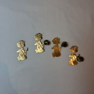 Vintage Brass Kneeling Angel Christmas Ornaments Set of 4 with Bells Gold Tone